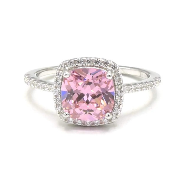Romeo Ring Pink Cubic Zirconia Ring in 925 Sterling Silver - Picture 1 of 5